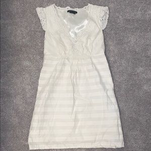 White Silk and Crochet Cap Sleeve BCBG Dress